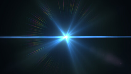 Stunning blue light flare effect, vibrant beams radiating outwards, perfect for adding a futuristic or ethereal touch to creative projects, use as a dynamic overlay for captivating visuals