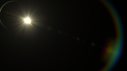 Dramatic lens flare with rainbow effect overlay for film, digital, and creative projects, adding a touch of cinematic brilliance with light and color for stunning visual impact