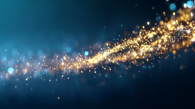 Glittering defocused particles moving right on soft blue background with glowing light and bokeh sparkle, seamless looping animation showing smooth motion and abstract digital shimmer