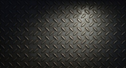 Diamondplated metal sheet with raised repeating oval shapes showing a worn textured surface and gradient lighting