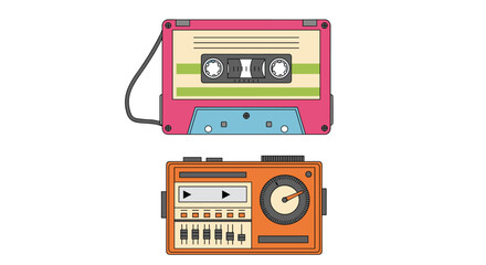 Obraz premium Retro cassette tape and portable music player with equalizer controls.