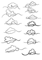 Abstract hexagonal geometric cloud formation outline design element for modern graphics isolated on transparent background Hand Draw Line Art