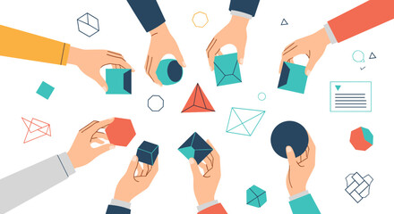 Teamwork and Collaboration Building Blocks Geometric Shapes.