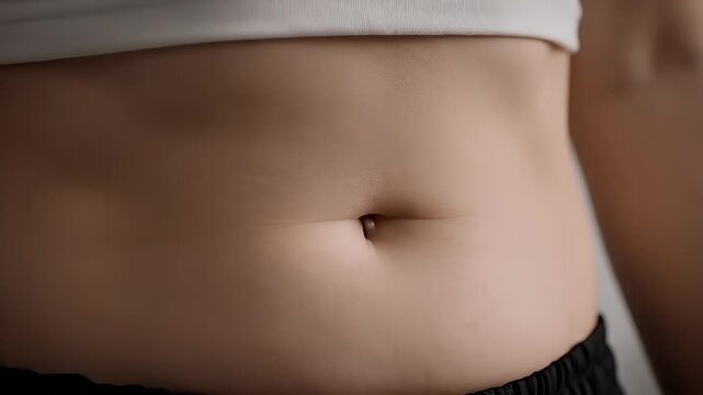 Close Up of Smooth Female Abdomen with Navel Ring in Soft Lighting