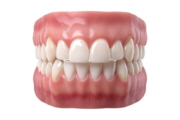 Fototapeta premium Complete Set of Dentures Depicting a Full Arch Restoration for Edentulous Patients Ideal for Prosthetic Dentistry Education and Clinical Demonstrations
