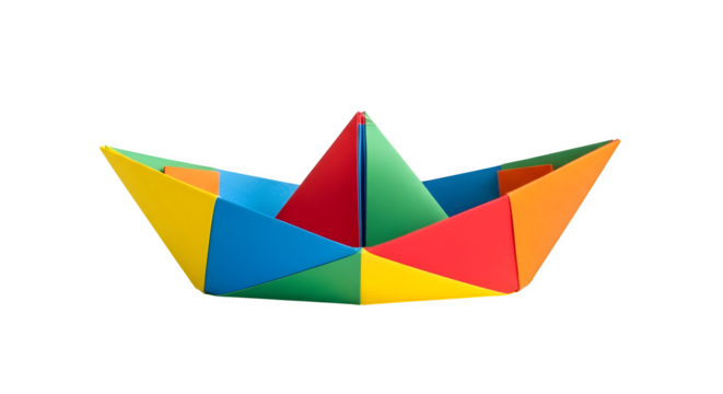 Vibrant paper boat isolated on transparent background, a simple and elegant design