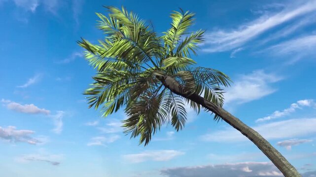  Palm tree in the wind on a sky background
