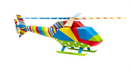 Colorful paper helicopter isolated on transparent background, a whimsical handmade toy