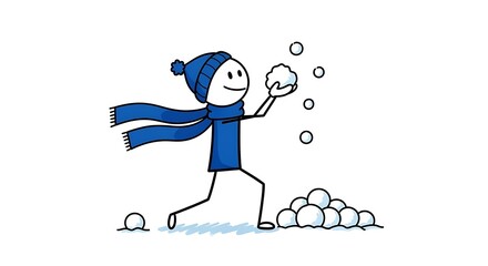 Person in blue attire throwing snowball in winter season.