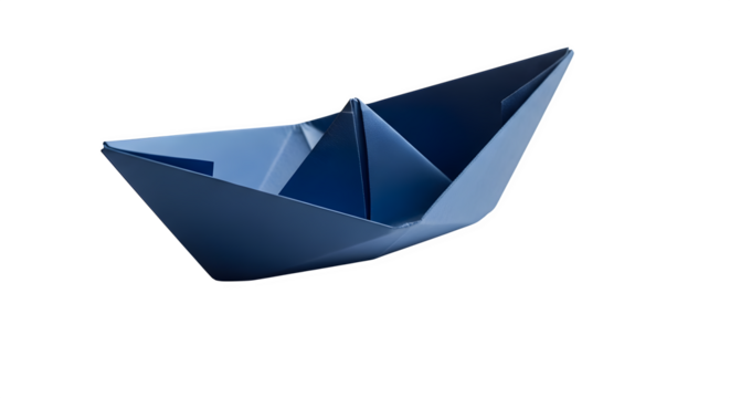 Paper boat isolated on transparent background, a simple and classic origami creation
