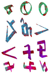 Abstract colorful digital art grunge textures and symbols isolated on transparent background Hand Draw Line Art
