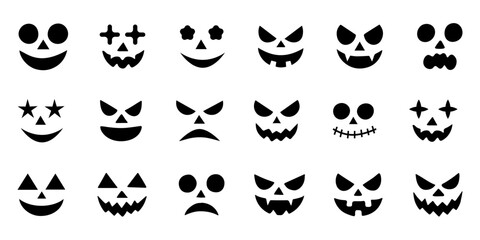 Set of Halloween Scary Pumpkins Face Cutout &ndash; Spooky Creepy Pumpkins Face Cutout