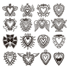 Obraz premium Hand Drawn Ornamental Heart Symbols Vector Set, Decorative Vintage Heart Designs