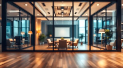 Fototapeta premium Contemporary Blur Office Interior with White Wall Background