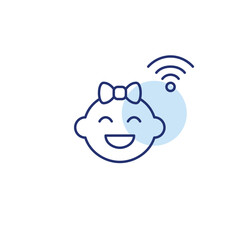 Smiling baby girl and wi-fi. Infant friendly monitors, connected parenting. Pixel perfect, editable stroke vector icon
