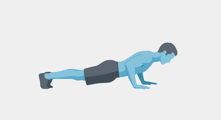 Obraz premium Minimalist Vector Illustration of Man Doing Pushups in Modern Style with Blue and Gray Color Palette