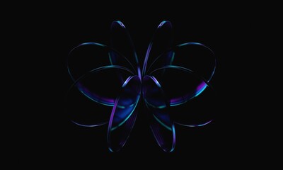 Plakat Abstract purple and blue glass shapes on a black background, 3d render