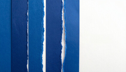 Deep Blue Washi Paper Art　Abstract Background of Torn Paper Strips in Navy to Cyan Gradient, Japanese Style, Minimal, Copy Space