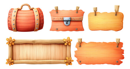 Naklejka premium Colorful Wooden Signs and Treasure Chest for Creative Design Projects and Artwork