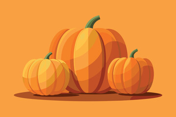 Three stylized pumpkins on an orange background