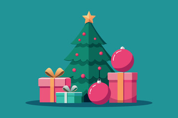 Festive christmas tree with gifts and ornaments