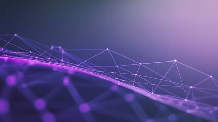 Abstract purple digital network mesh with glowing connection lines and dots
