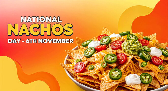 Bowl of Nachos with Toppings on Warm Gradient Background Celebrating National Nachos Day on 6th November
