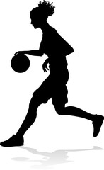 Silhouette of athletic woman female basketball player with basketball ball. Sports concept.