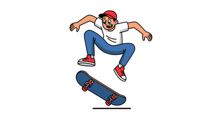 Obraz premium Cartoon skateboarder performing an ollie illustration with a playful and energetic youthful theme