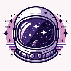 Fototapeta premium Stylized astronaut helmet with a cosmic space reflection.
