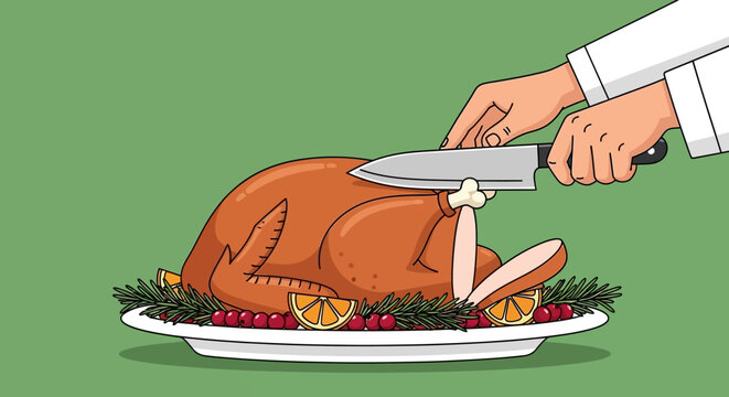 Festive turkey carving illustration for celebratory family meal moments preparation
