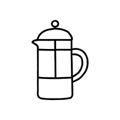 A minimalist doodle of a French press coffee maker, representing slow brewing, craft coffee, and mindful preparation.