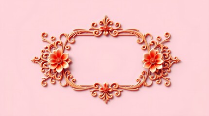 Elegant Floral 3D Frame with Golden Leaves and Pink Flowers – Decorative Border Design for Invitations, Greeting Cards, and Posters -4