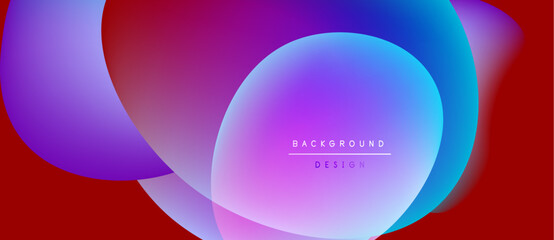 Abstract fluid shapes overlap, creating vibrant color gradients. Red background provides contrast. Text reads background design.