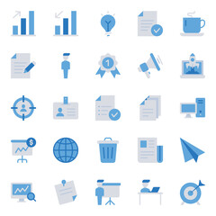 Blue color icons set for Business and office
