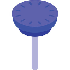Round Purple Object on a Light Purple Stick Against a White Background Representing a Simple Icon or Graphic Element
