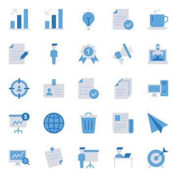 Blue color icons set for Business and office