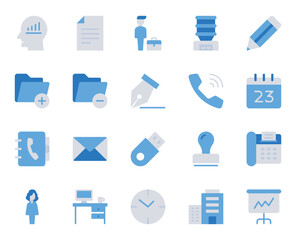 Blue color icons set for Business and office