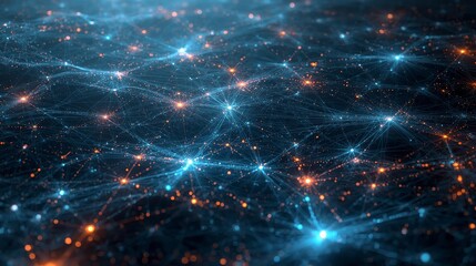 Abstract glowing network connection with data transfer and communication