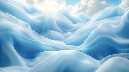 Obraz premium ‌Floating blue velvet sky fabric macro shot - Detailed capture of clouds and blue sky | Soft lighting light background | Elegant curves bright colors | Tranquil mysterious atmosphere