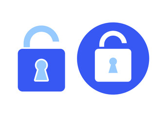 Blue Unlock Flat Colored Illustration for Access and Authorization Concept