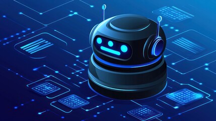 Futuristic robot on a digital circuit board