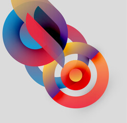 Obraz premium Abstract colorful shapes overlap, creating dynamic visual effect. Gradients blend smoothly, forming circular patterns. Modern design.