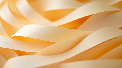 Fototapeta premium Abstract gentle flow of light yellow paper ribbons, creating wave patterns backdrop