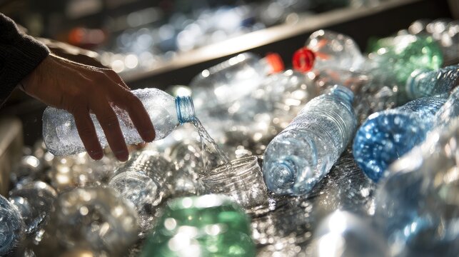 Hand pouring liquid from plastic bottle