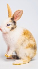 Fototapeta premium Adorable young rabbit with patchy brown and white fur