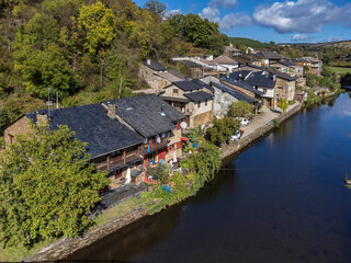 Fototapeta premium Typical houses along the Onor River, Rio de Onor town, municipality of Braganza, Trás-os-Montes and Alto Douro, Portugal