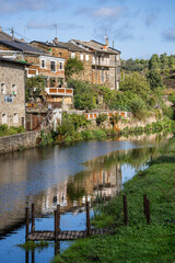 Typical houses along the Onor River, Rio de Onor town, municipality of Braganza, Trás-os-Montes and Alto Douro, Portugal