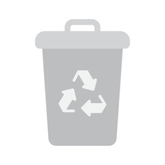 Recycle Bin Icon, Gray Trash Can with Recycling Symbol