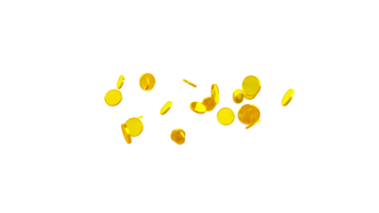 Glittering 3D Gold Coin – Isolated Transparent PNG for Games, Digital Design, and Festive Illustrations. gold Coin particle Render. golden Coin Explosion.